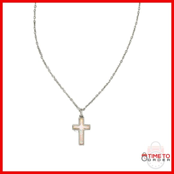 Rhodium-Plated Cross Pendant Necklace, 19